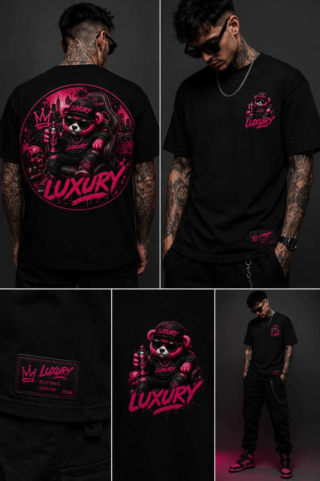 Camiseta hombre oso luxury rosa